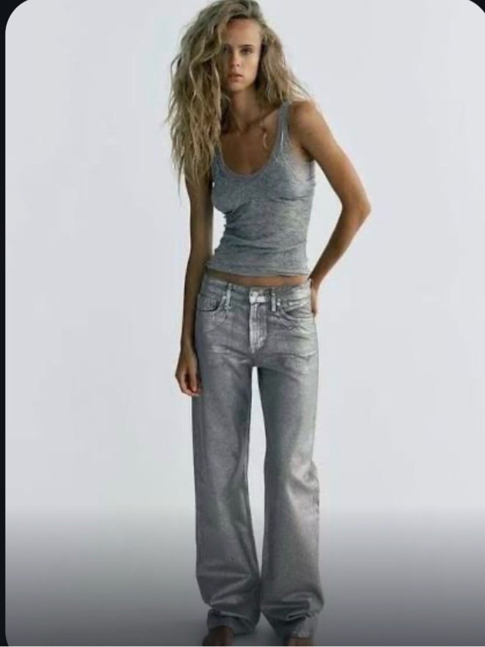 NWT Divided Wide Leg Silver metallic Denim Jeans bloggers favourite